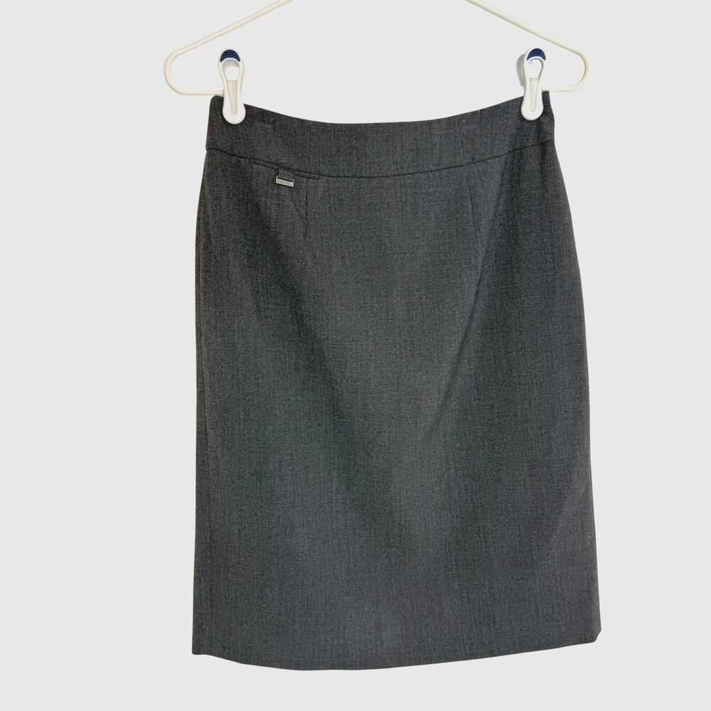 Calvin Klein Pencil Straight Skirt Gray Flat Front Zip Back Slit Office‎ Size 2 - Picture 2 of 13